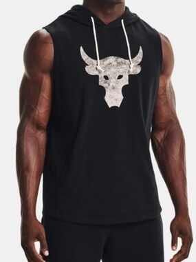 Under Armour Black Sleeveless Hooded Tank with Distressed Bull Logo